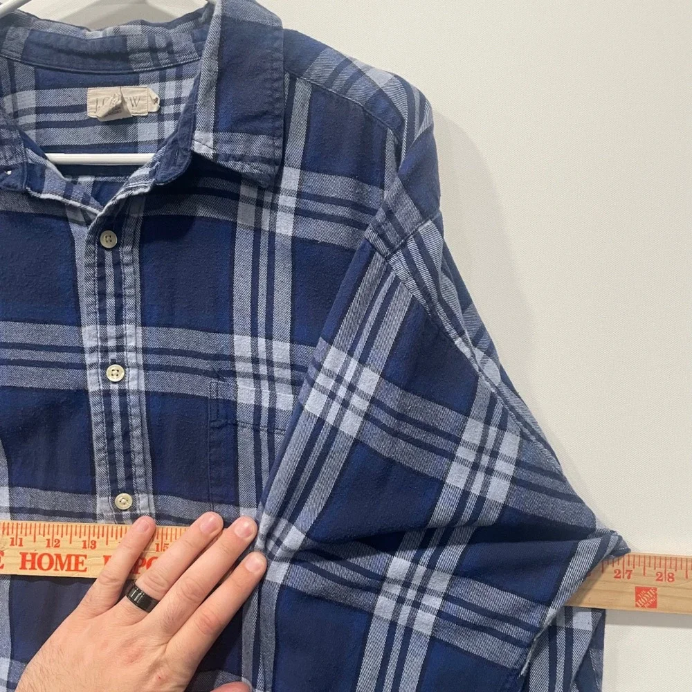 J Crew‎ Oarsman VTG Mens Navy Blue Plaid Long Sleeve Button Down Shirt Size XL